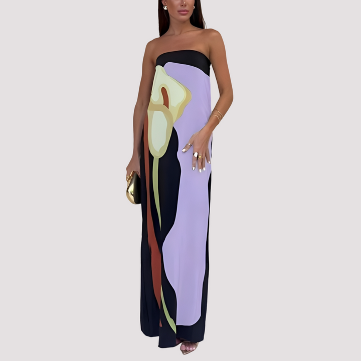 Moda verão: Vestido longo feminino Samara, tomara que caia, confortável e elegante.