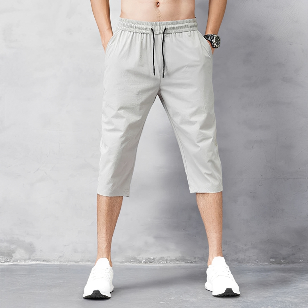 Shorts masculino casual de verão, com tecido stretch para máxima flexibilidade. Roupa masculina confortável e estilosa.