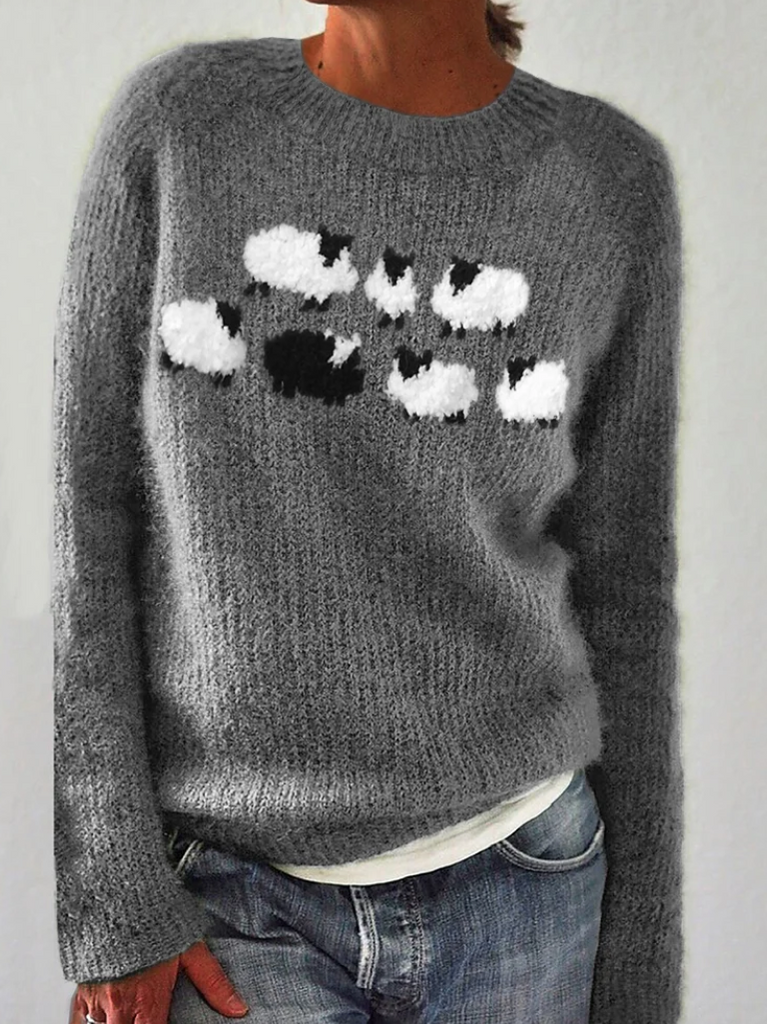 Camisola feminina confortável com estampa única, manga comprida. Ideal para um look casual e chique de outono/inverno.