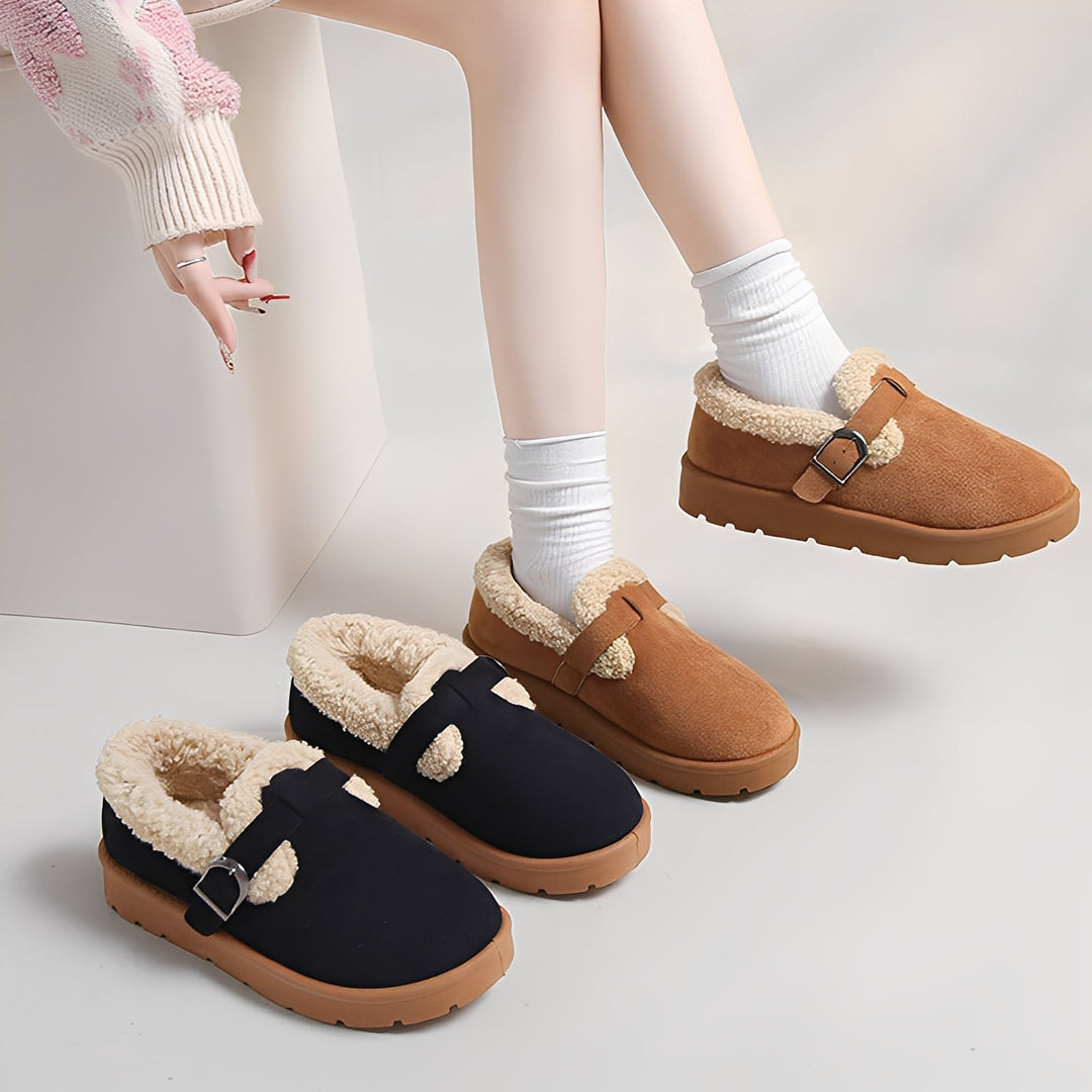 Botas femininas pretas para inverno, quentes, confortáveis e com sola antiderrapante.