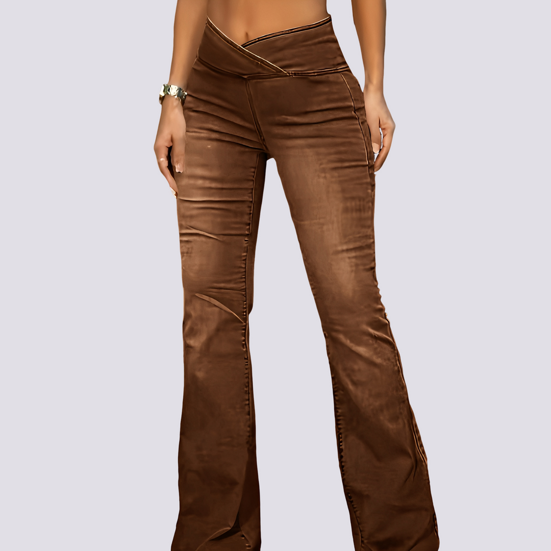 Calças flare femininas versáteis com boca de sino, perfeitas para um estilo casual chic moderno e confortável.