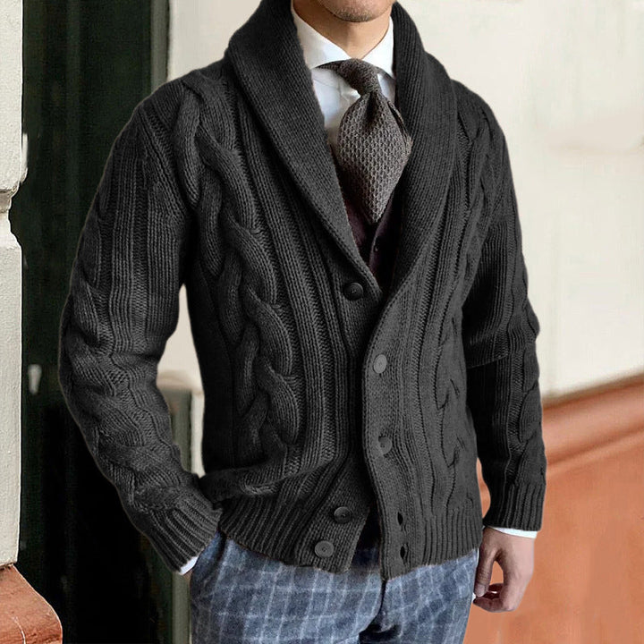 Casaco masculino cardigã elegante, ideal para outono e inverno. Roupa masculina aquecida com estilo casual.