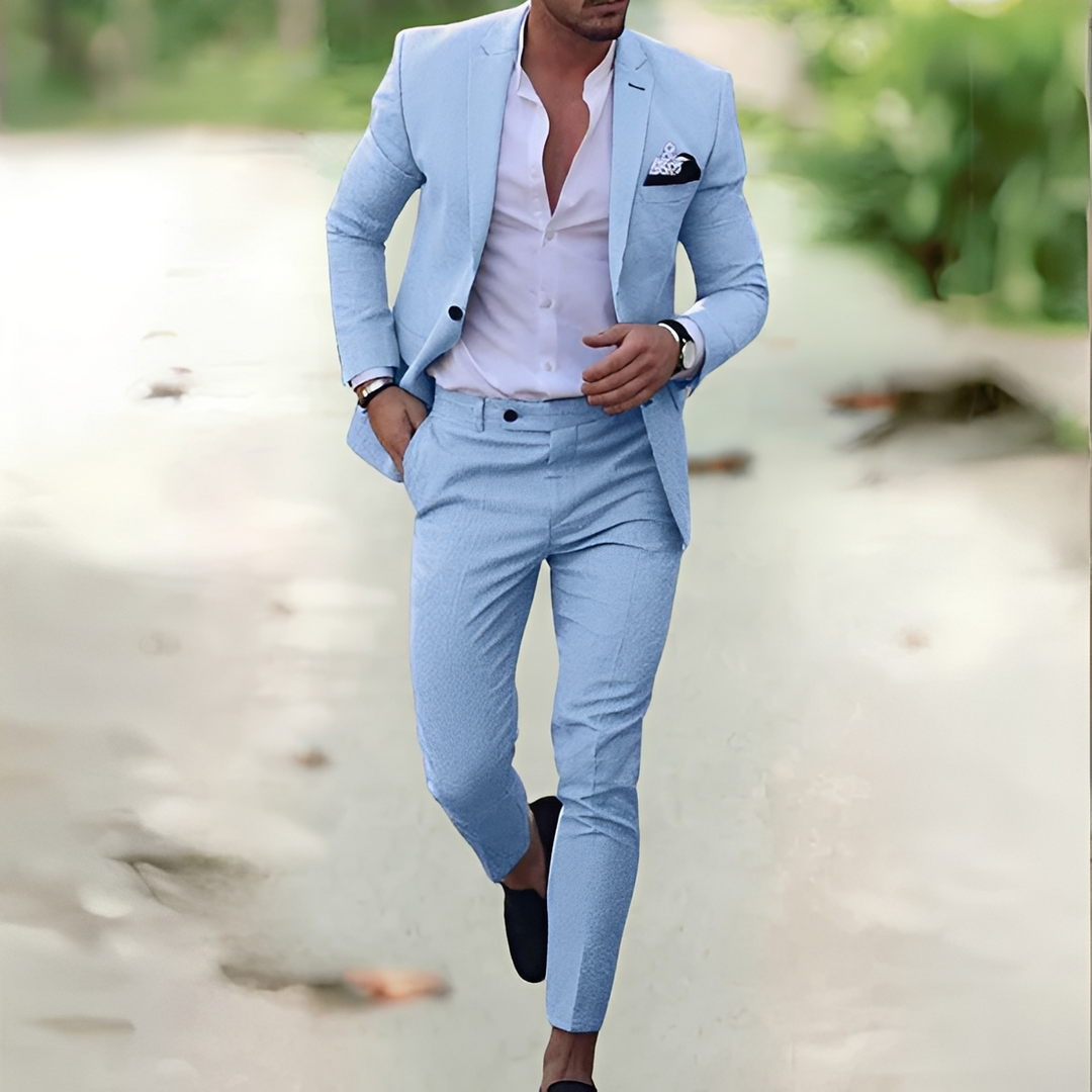 Conjunto social masculino versátil de calça e blazer. Roupa elegante para reuniões, casamentos e trabalho.