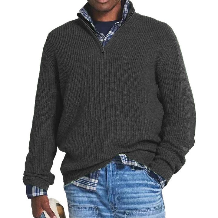 Suéter Charlton masculino em cinza, pulôver texturizado. Conforto e aquecimento para a moda masculina casual de inverno.