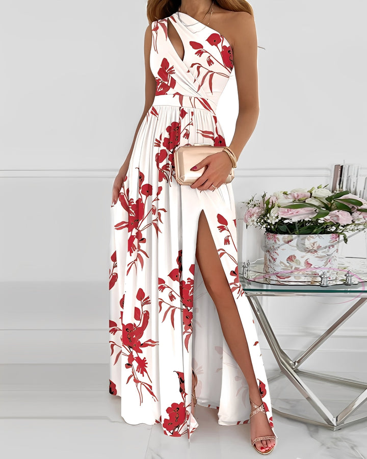 Vestido de noite feminino elegante com fenda para festa de gala ou ocasião especial.