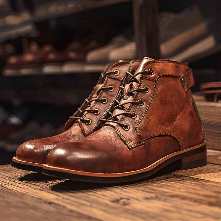 Par de botas masculinas Chester Retro-Martin, perfeitas para o inverno, combinando estilo urbano e conforto. Calçado durável.