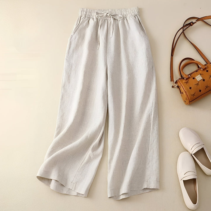 Calça feminina larga casual de verão, pernas amplas para máximo conforto e estilo na moda feminina.