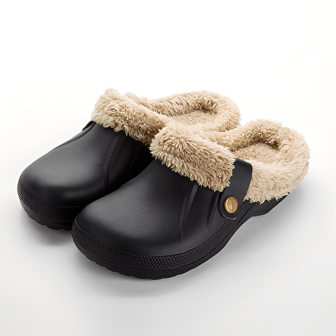 Calçado feminino Melba: clogs de inverno aconchegantes, antiderrapantes e impermeáveis para conforto casual.