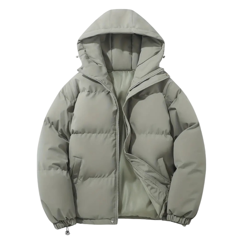 Modelo vestindo jaqueta puffer masculina Lennard. Estilo casual e esportivo para o inverno.