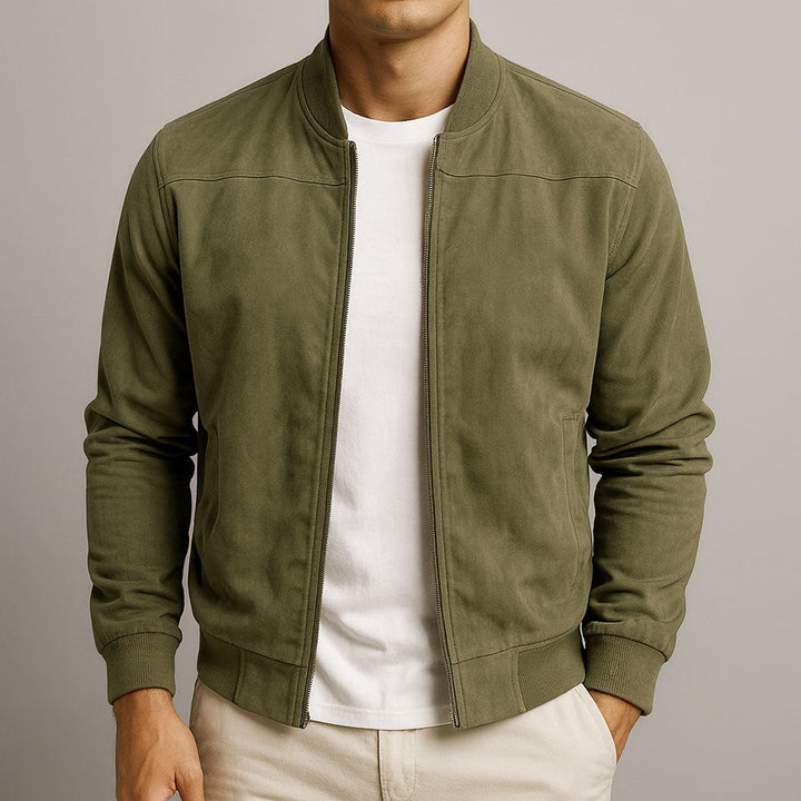 Casaco bomber clássico masculino, moderno e elegante, perfeito para moda homem urbano.