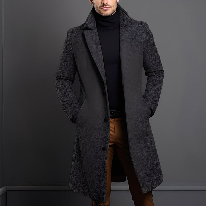Casaco masculino trenchcoat para inverno, estilo moderno e elegante. Roupa exterior clássica e sofisticada para o homem contemporâneo.