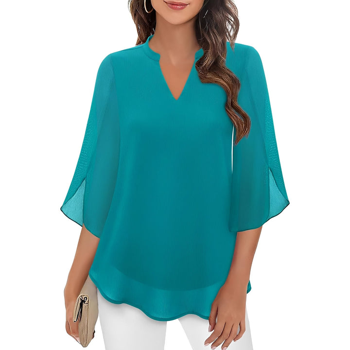 Blusa feminina elegante com decote V para estilo casual. Conforto diário no verão ou no escritório.