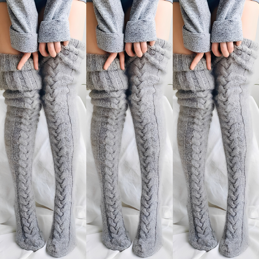 Confortáveis meias femininas acima do joelho, essenciais para enfrentar o inverno com estilo.