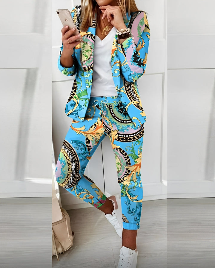 Conjunto feminino elegante de duas peças, calça e blusa, para estilo casual e conforto na moda verão.