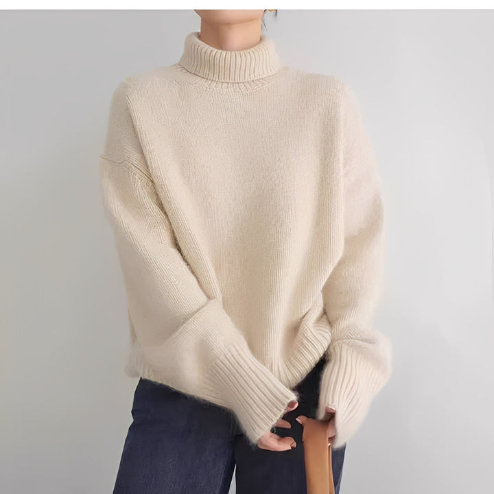 Suéter feminino gola alta confortável, ideal para looks casuais ou elegantes. Roupa quente de inverno com estilo clássico.