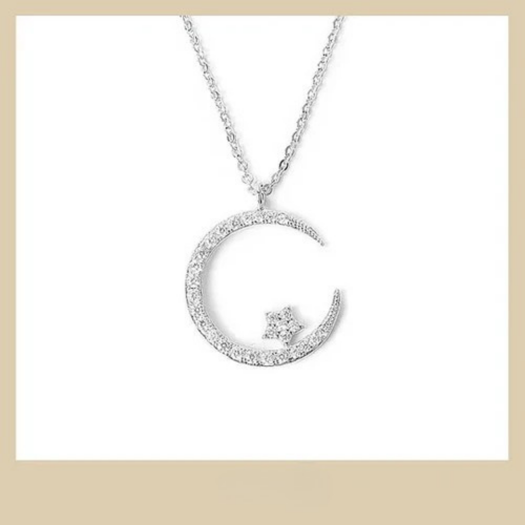 Joia celestial feminina de cobre, colar com estrela e lua cravejadas de zircônia, ajustável.