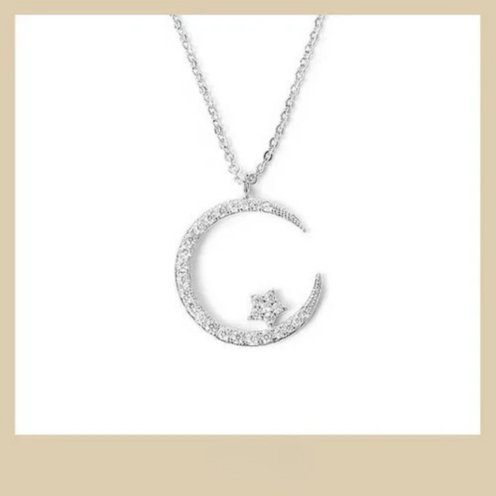 Joia celestial feminina de cobre, colar com estrela e lua cravejadas de zircônia, ajustável.