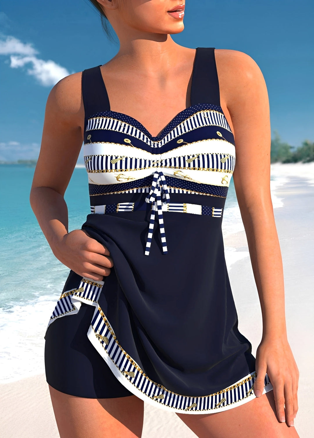 Maiô feminino confortável com saia dividida para maior liberdade. Perfeito para piscina e momentos de lazer.