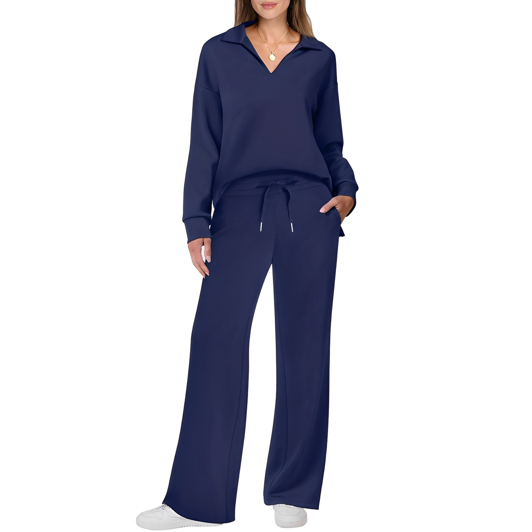 Conjunto feminino para outono/inverno: suéter de tricô e calças soltas para conforto máximo.