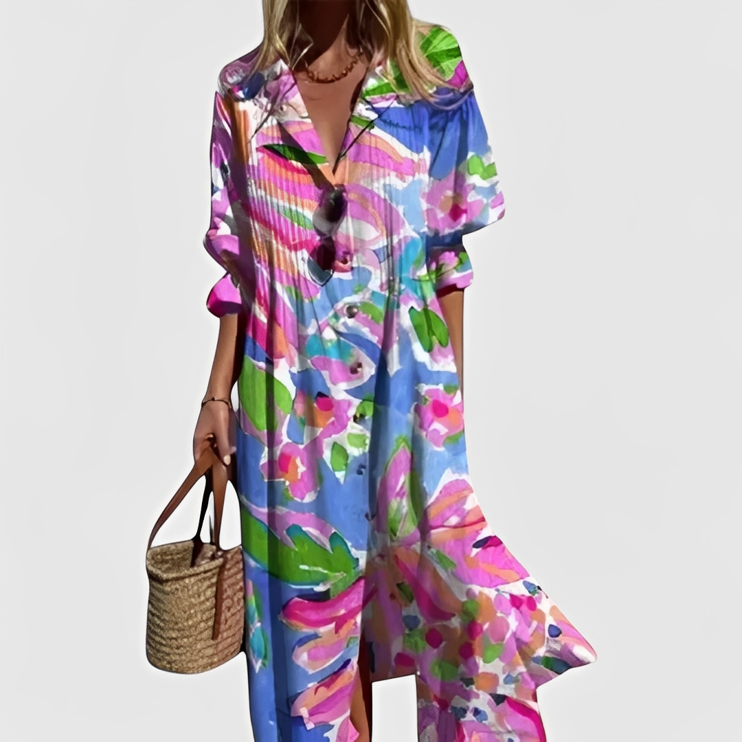 Vestido feminino midi floral elegante, ideal para o verão e ocasiões casuais chic.