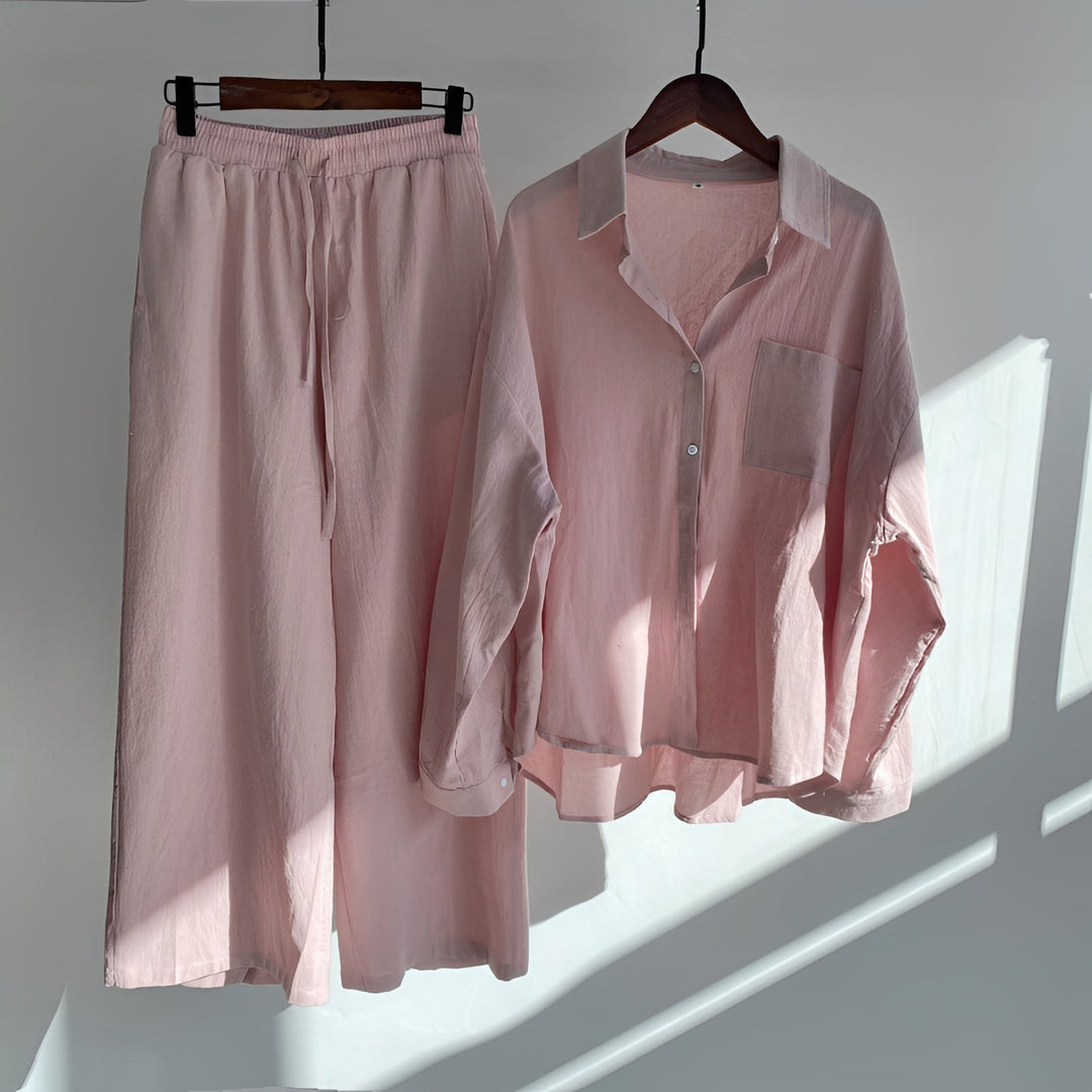Conjunto feminino de verão folgado, roupa confortável e estilosa para a moda casual.