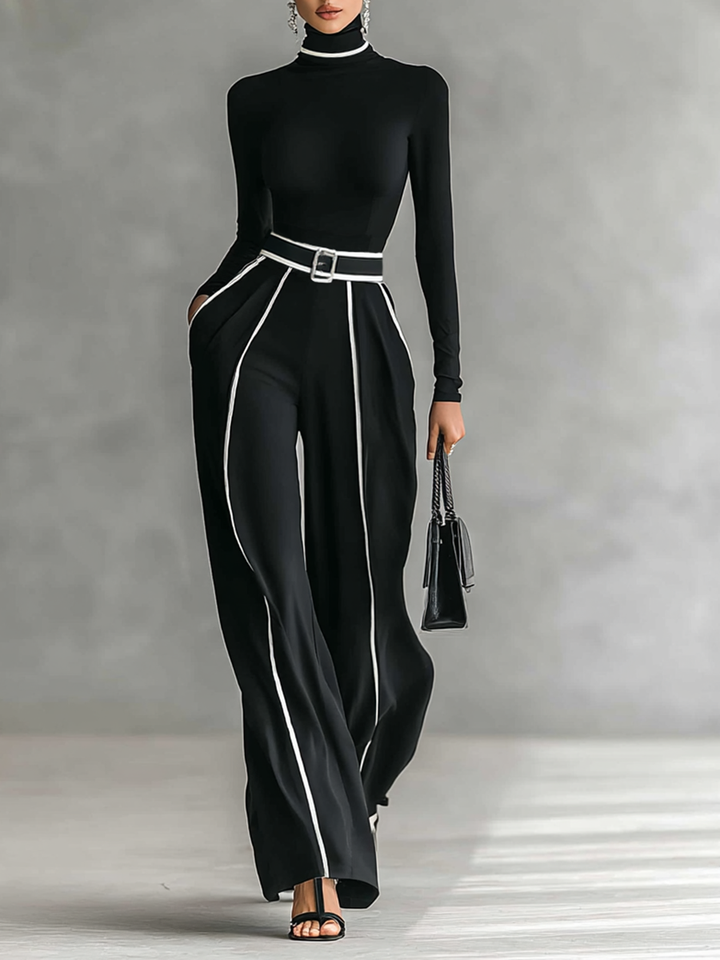 Conjunto feminino elegante de duas peças com calça larga. Ideal para um look sofisticado e versátil.