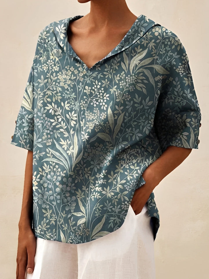 Blusa feminina casual solta decote V, conforto e estilo para moda primavera-verão.
