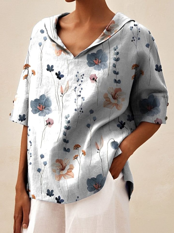 Blusa de verão feminina, decote V e design solto. Conforto e elegância casual para a moda primavera-verão.