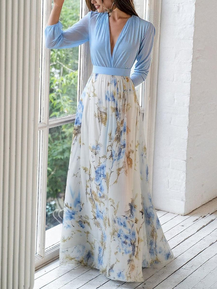 Vestido floral longo feminino elegante para verão e primavera, estampa vibrante, ideal para look casual ou chic.