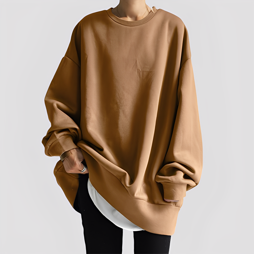 Blusa pulôver oversize Estella plus size, feminina e confortável, perfeita para moda casual de inverno.