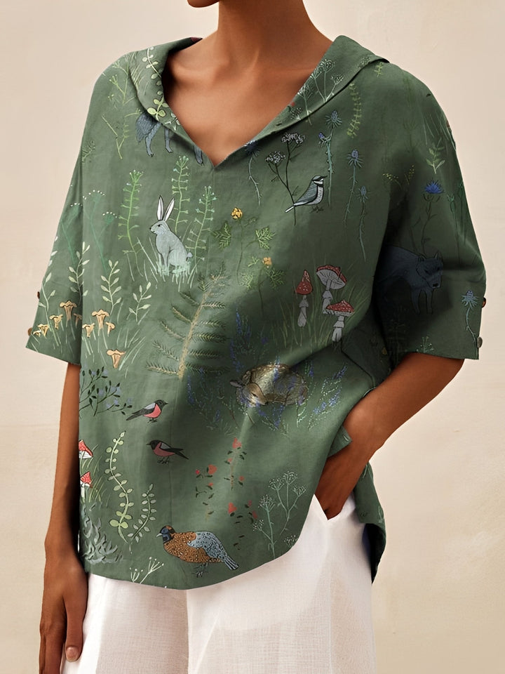 Blusa feminina casual decote V solta, confortável e ideal para looks de verão. Modelo versátil.