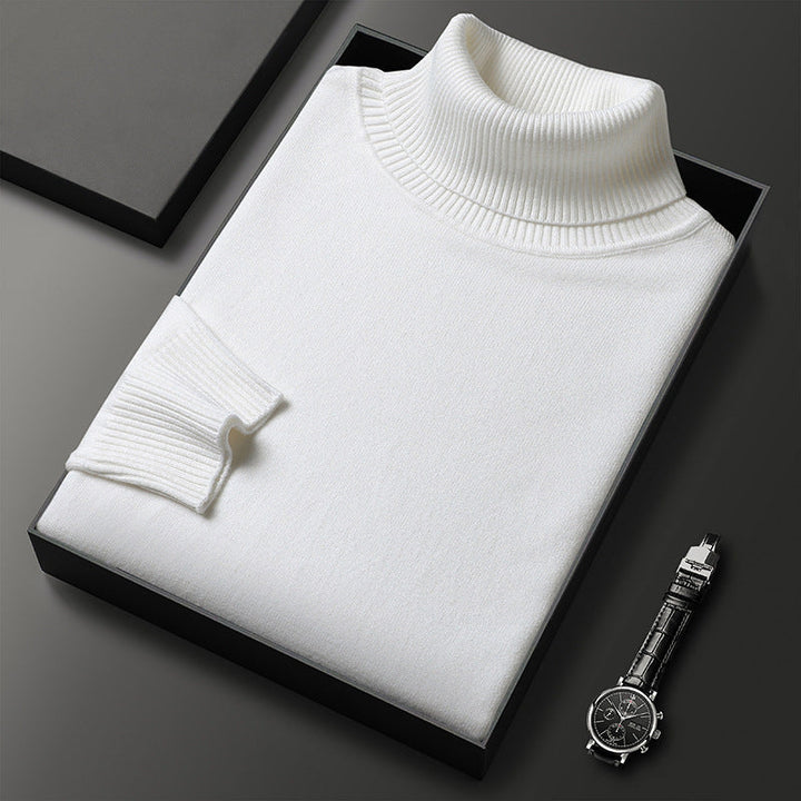Camisola masculina elegante de gola alta, com ajuste slim para conforto e tendência inverno.