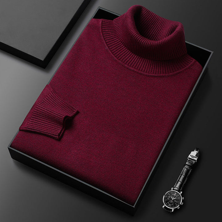 Pullover masculino gola alta ajustado, oferece conforto e estilo casual para moda inverno.