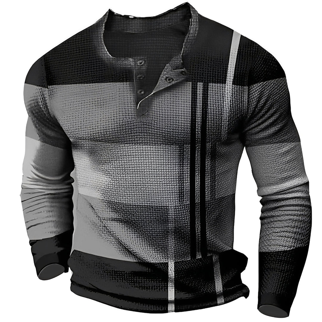 Camisa casual masculina de manga longa cinza, com detalhes de botões. Estilo elegante e versátil.