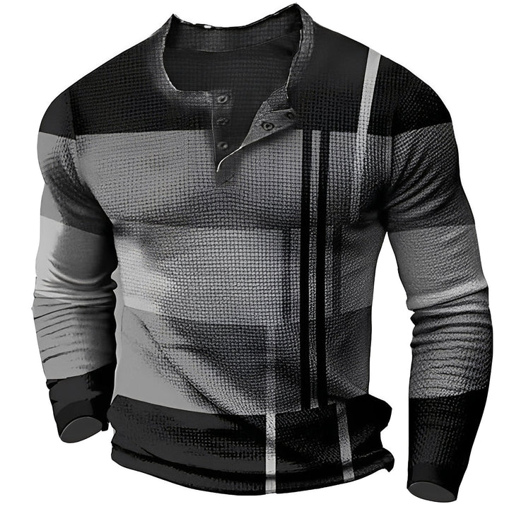 Camisa casual masculina de manga longa cinza, com detalhes de botões. Estilo elegante e versátil.