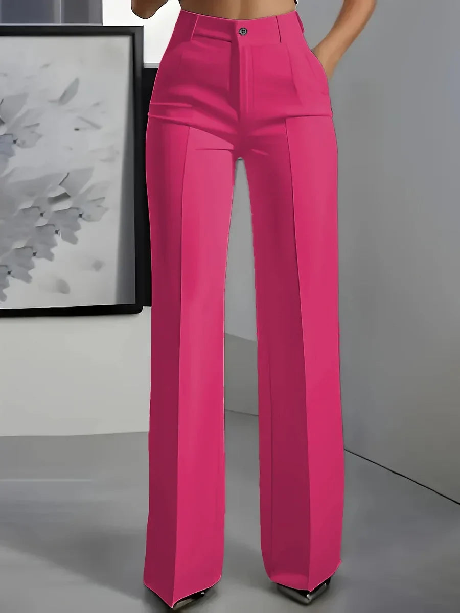 Calça feminina versátil de cintura alta, ótima para trabalho, eventos sociais ou estilo casual.