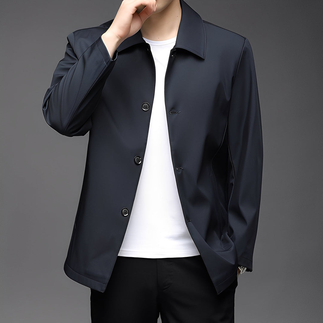 Jaqueta masculina Owen slim-fit preta, ideal para estilo moderno e elegante no outono inverno.