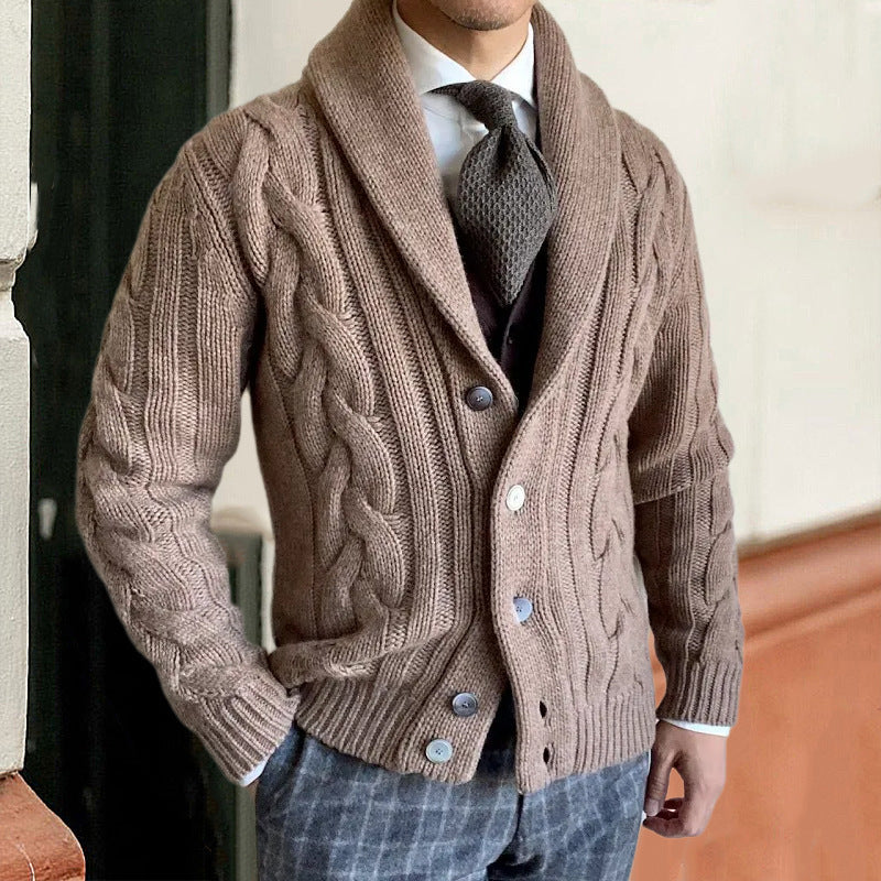 Cardigã masculino elegante e confortável, perfeito para o inverno e outono. Estilo clássico e aquecido para moda masculina.