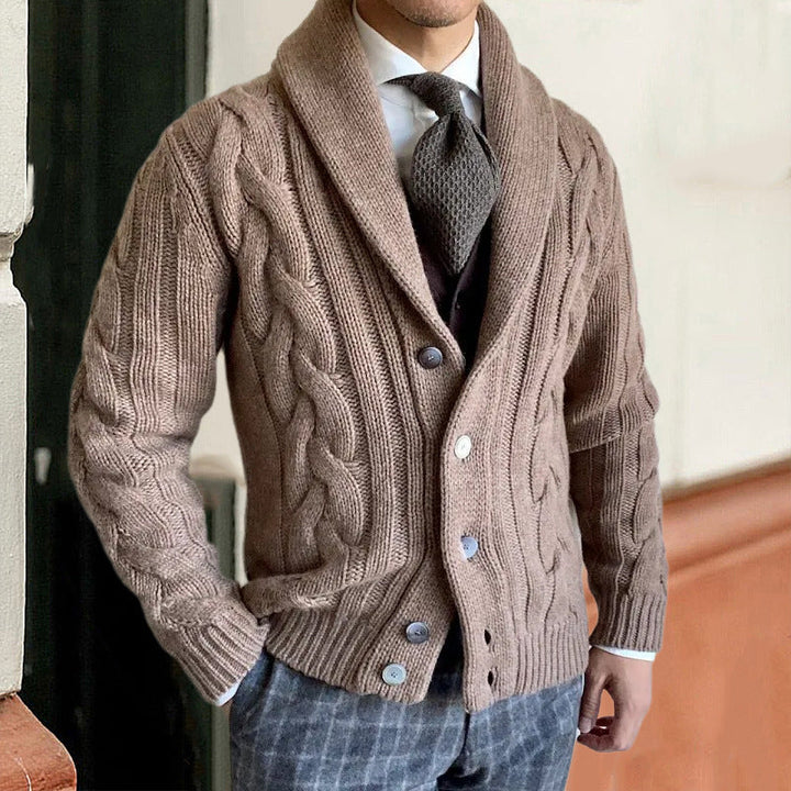 Cardigã masculino elegante e confortável, perfeito para o inverno e outono. Estilo clássico e aquecido para moda masculina.