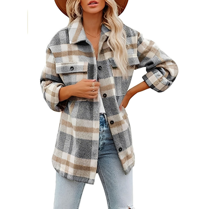 Cardigan feminino xadrez versátil. Agasalho de outono/inverno para um look casual e confortável.