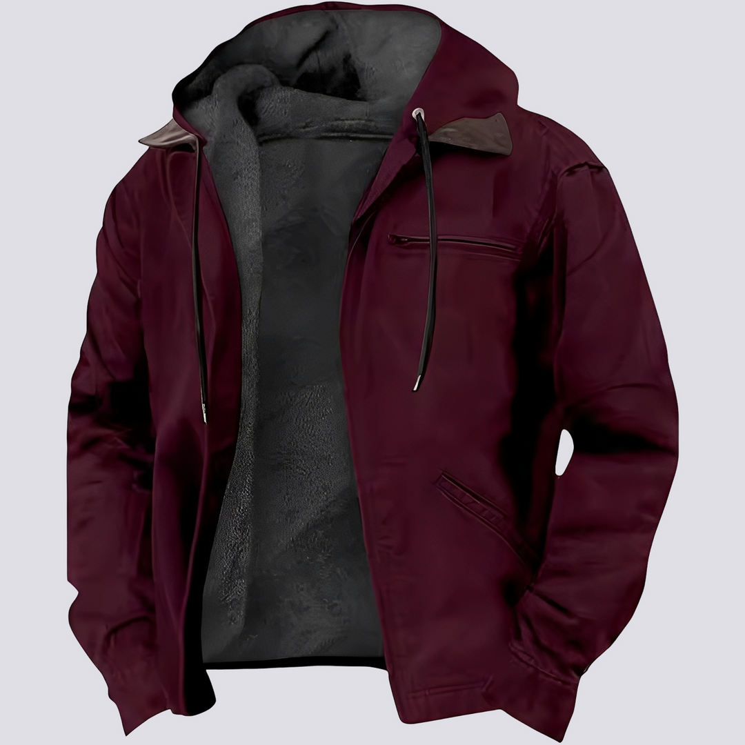 Agasalho masculino acolchoado e confortável com capuz, corte amplo, perfeito para dias frios de inverno.