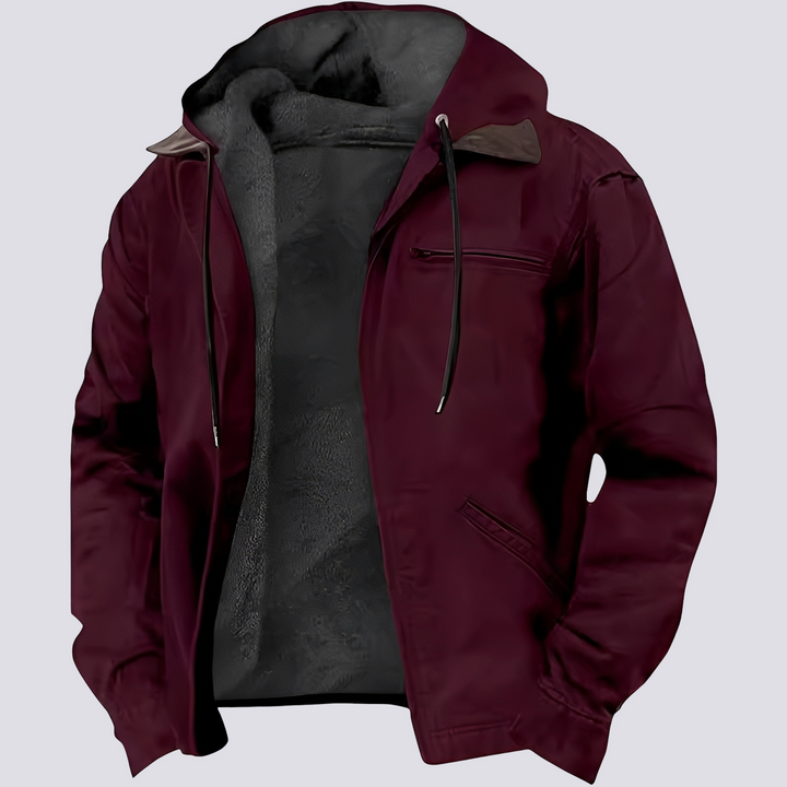 Agasalho masculino acolchoado e confortável com capuz, corte amplo, perfeito para dias frios de inverno.