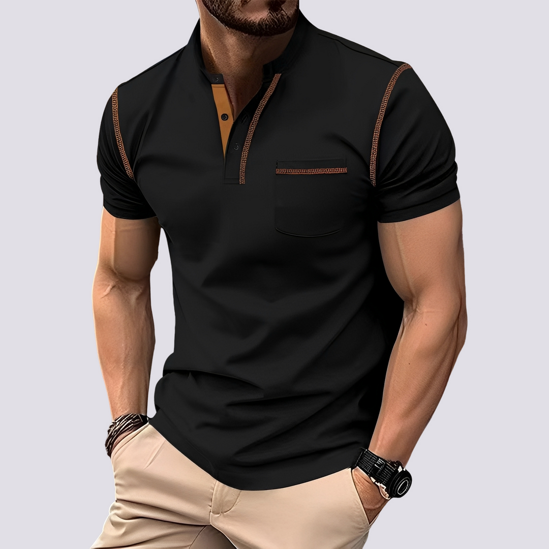 Elegante camisa polo masculina, essencial para um look casual moderno de verão. Básico e confortável.