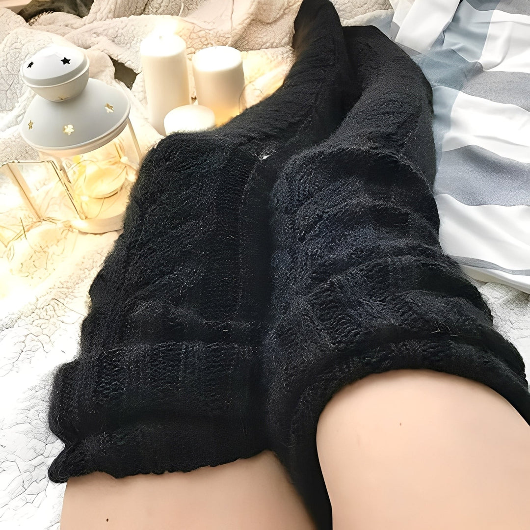 Meias femininas quentes e aconchegantes, acima do joelho, para o conforto na moda inverno.