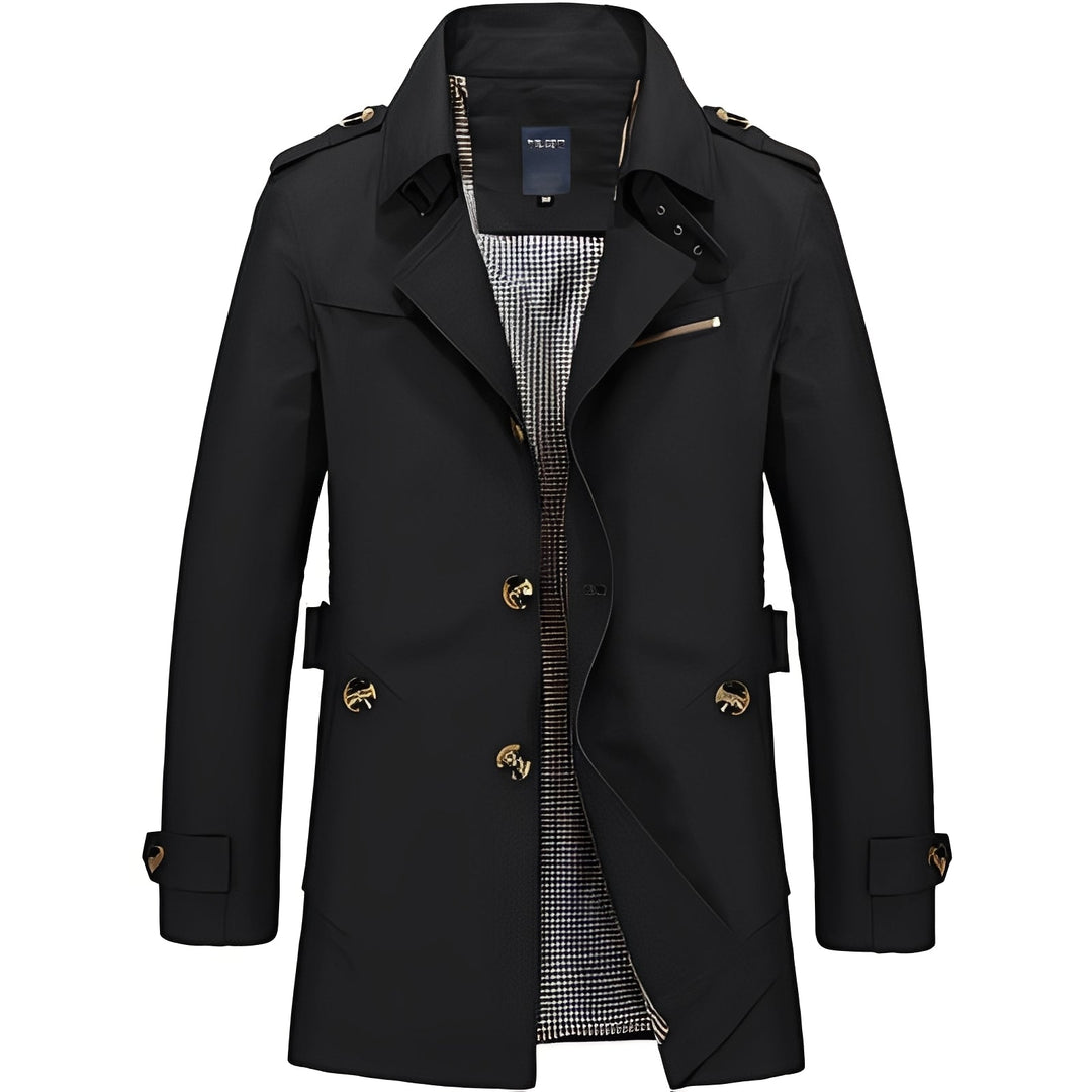 Casaco trench masculino versátil, ideal para outono e primavera. Adicione elegância ao seu vestuário.