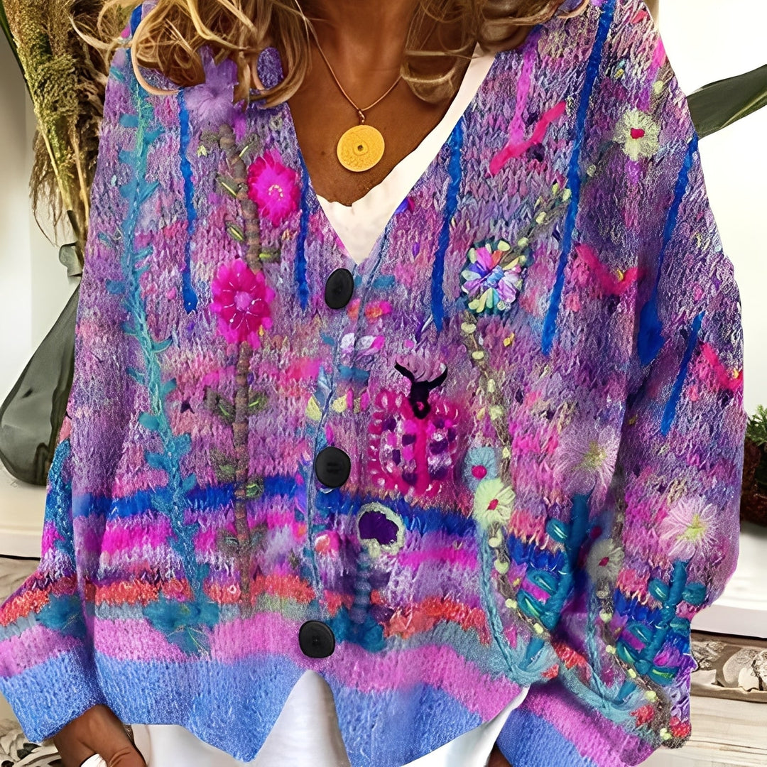 Suéter feminino colorido de malha confortável para inverno, estilo casual e elegante.