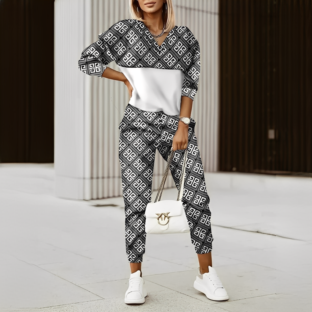 Roupa feminina elegante de duas peças, versátil para outono/inverno e look escritório.