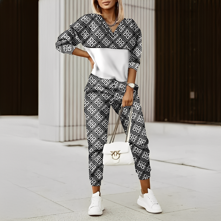 Roupa feminina elegante de duas peças, versátil para outono/inverno e look escritório.