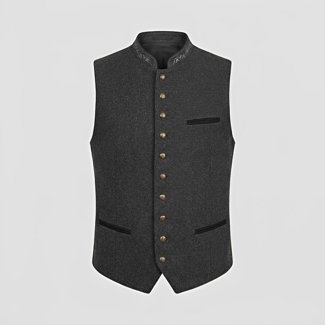Colete masculino moderno elegante cinza, perfeito para estilo casual de verão ou outwear versátil. Roupa masculina sem mangas.