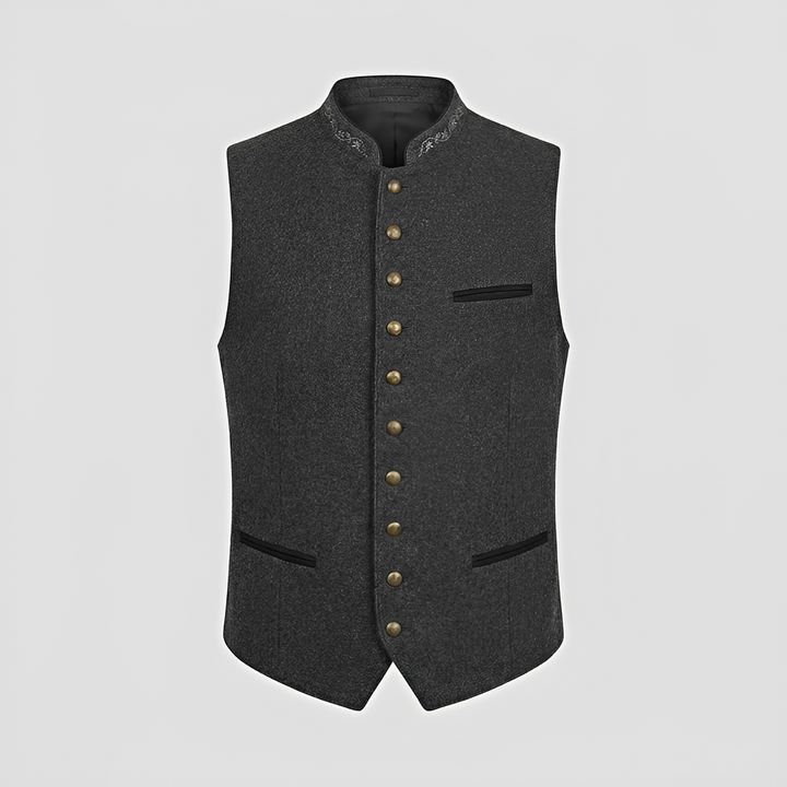 Colete masculino moderno elegante cinza, perfeito para estilo casual de verão ou outwear versátil. Roupa masculina sem mangas.